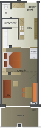 Bild: Grundriss Studio 2 mit Schiebetür